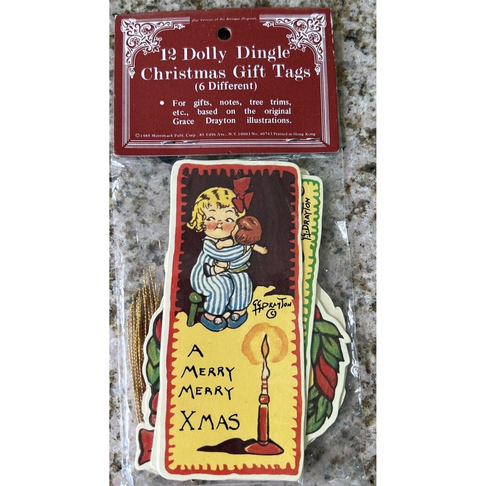 NWT 1985 Dolly Dingle Merry Christmas Gift Tags‎ 12 (6 Diff) Merrimack Pub. Co.